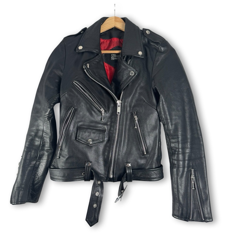 New Straight To Hell Commando Leather Biker Jacket Sz XS